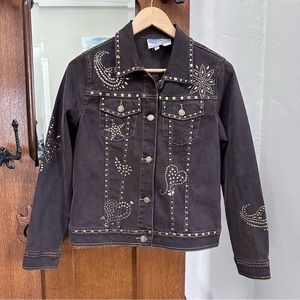 Diane Gilman Embellished Brown Denim Jacket, XS